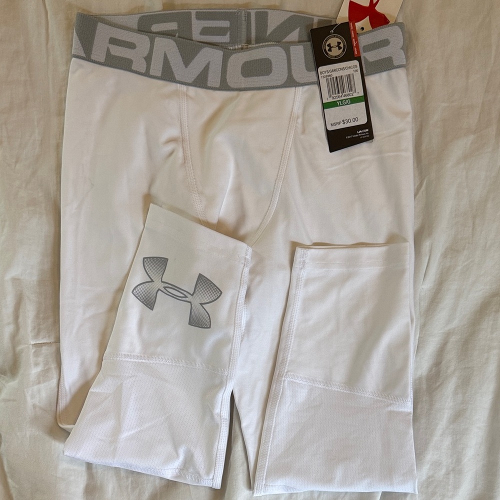 Under Armour White and Gray Compression Shorts